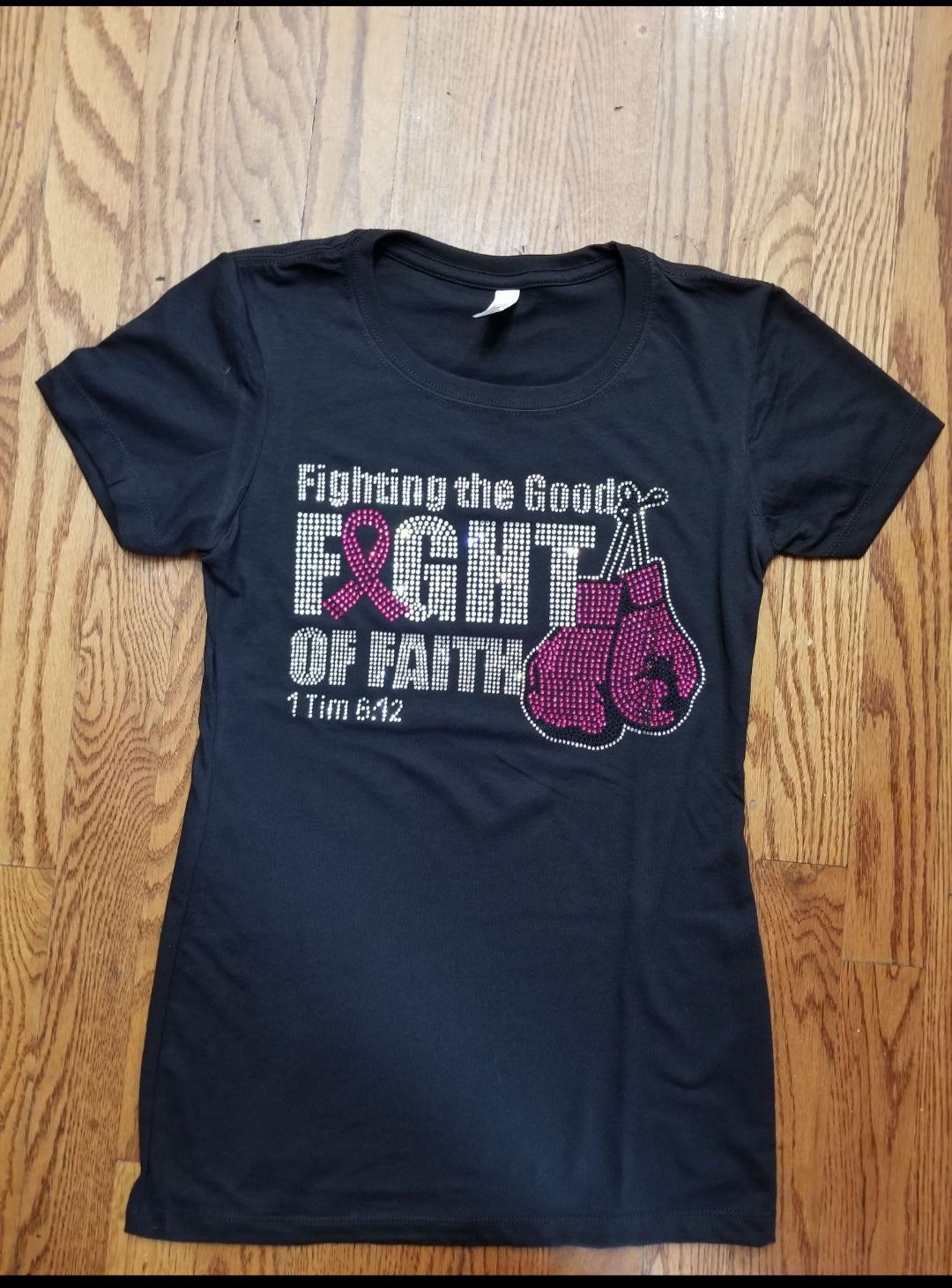 Fighting The Good Fight Breast Cancer) Bling Tee