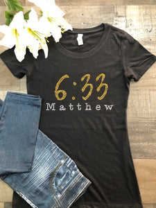 Matthew 6:33 Bling Tee (Gold Rhinestones)