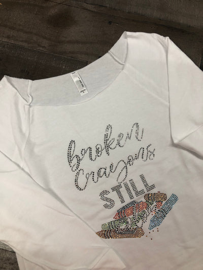 Small Broken Crayons Still Color Raglan Bling Long Sleeve (RTS)