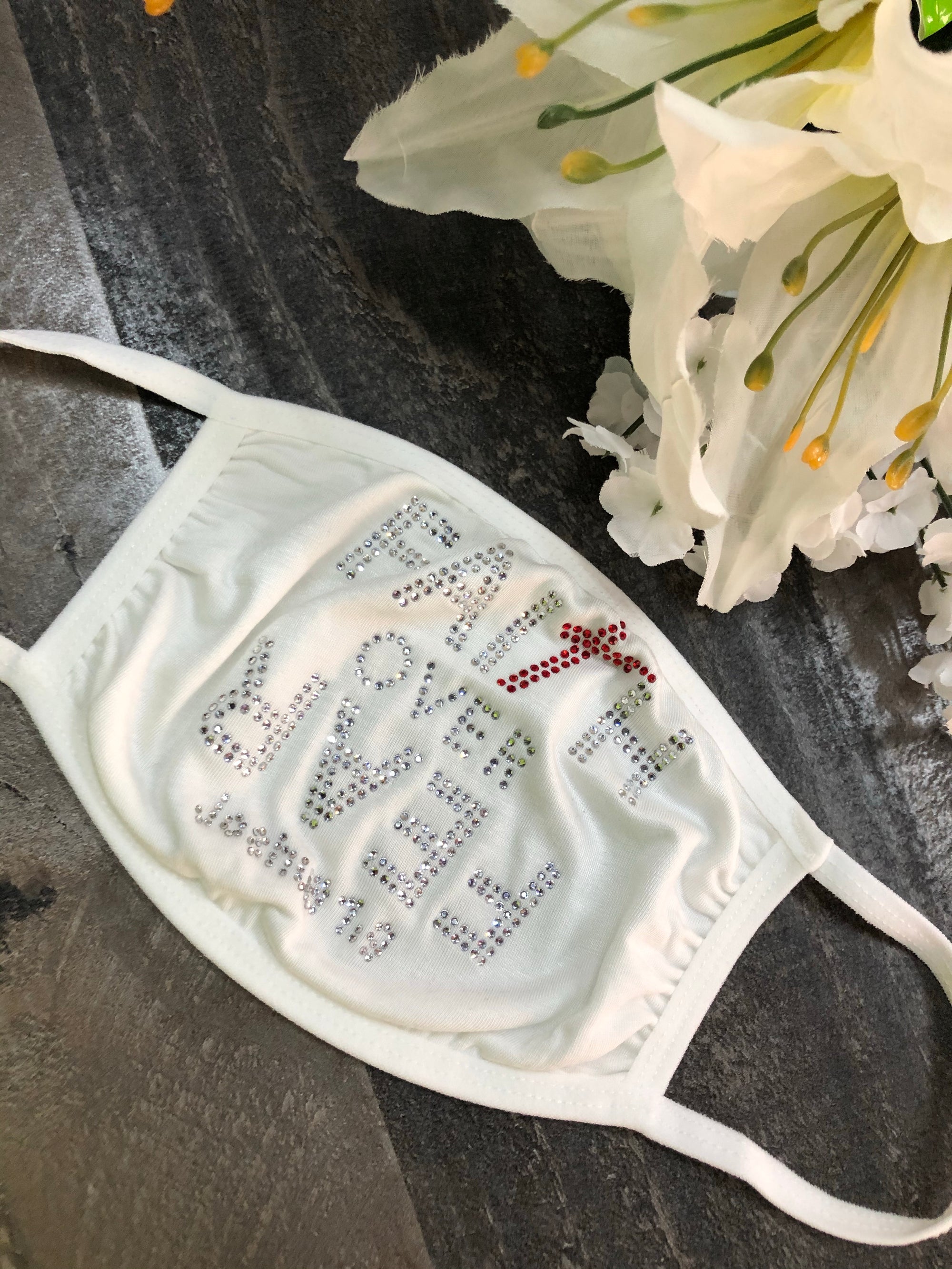 Modal (White) Antibacterial Face Mask~Faith Over Fear Bling